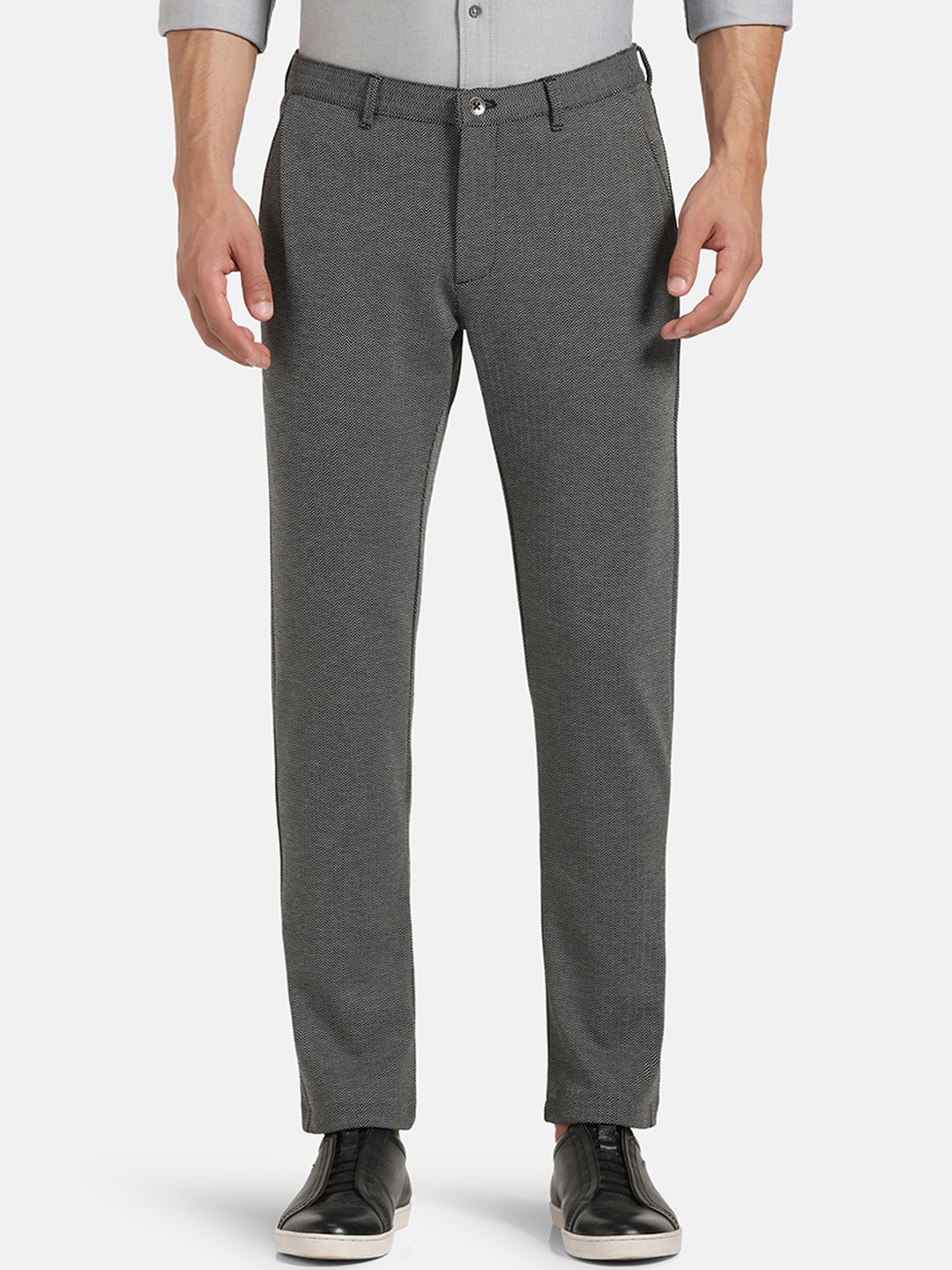 Blackberrys Men Skinny Fit Low-Rise Easy Wash Formal Trousers, Black