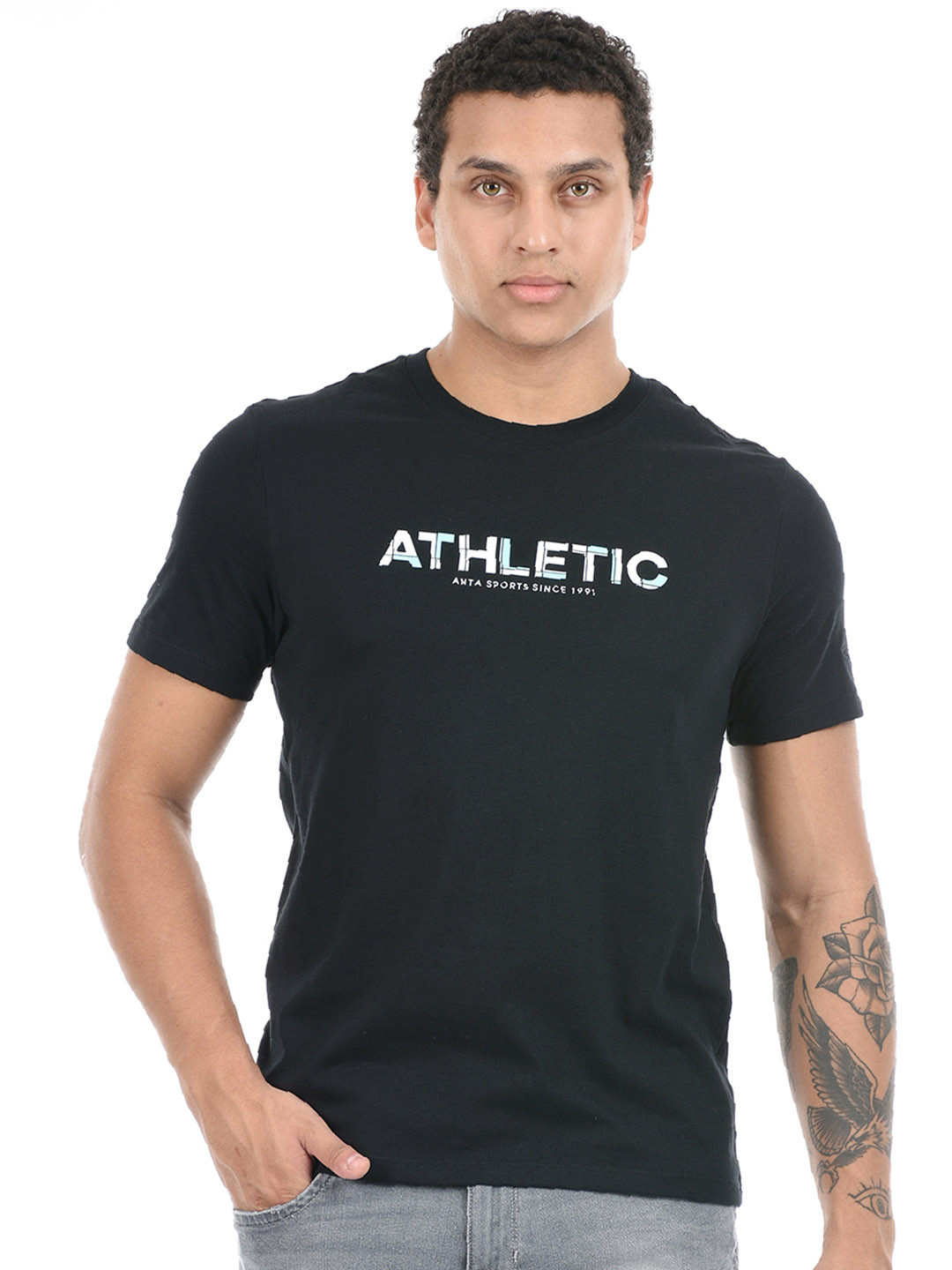 

Anta Typography Printed Cotton T-shirt, Black