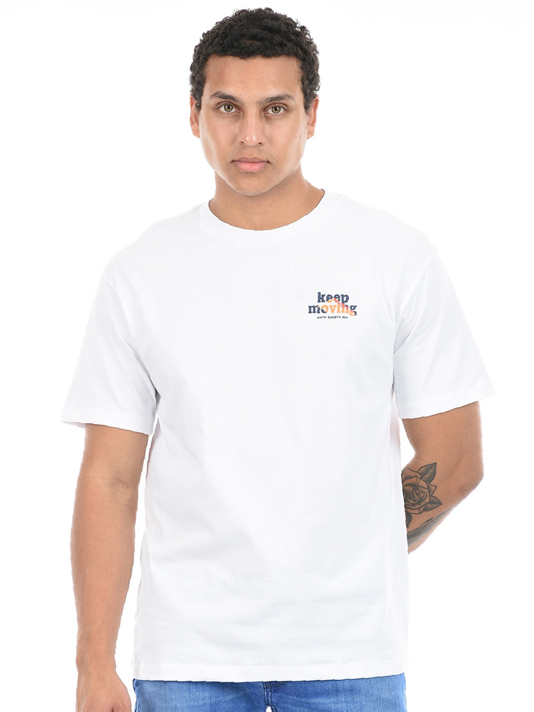 

Anta Graphic Printed Round Neck Relaxed Fit Pure Cotton Tshirt, White