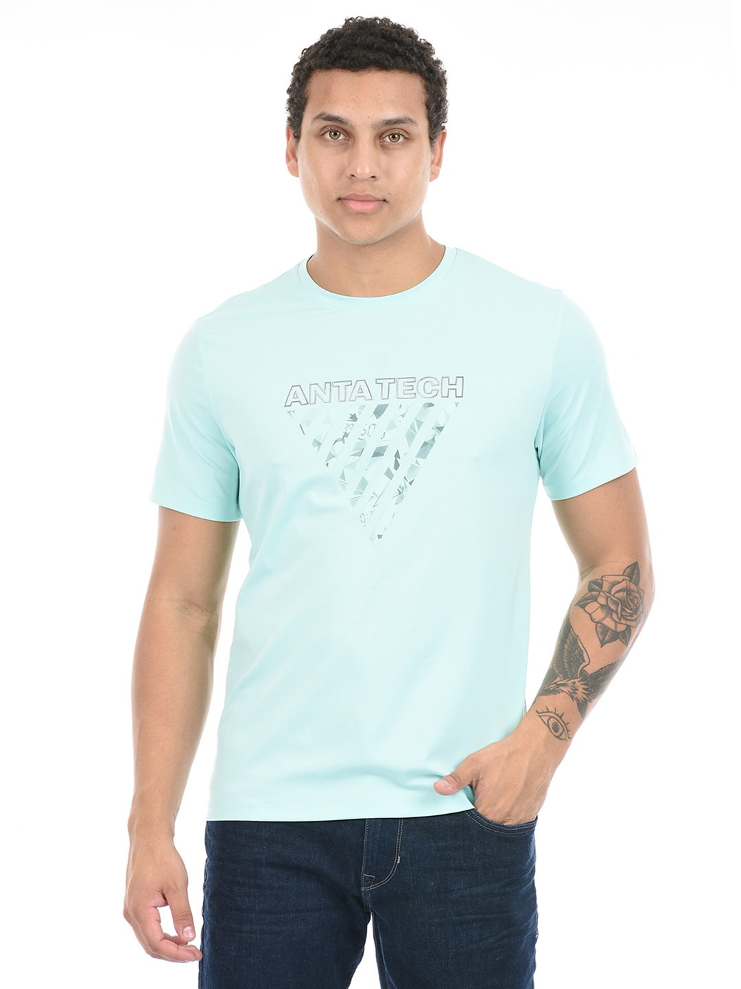 

Anta Typography Printed Round Neck T-shirt, Blue