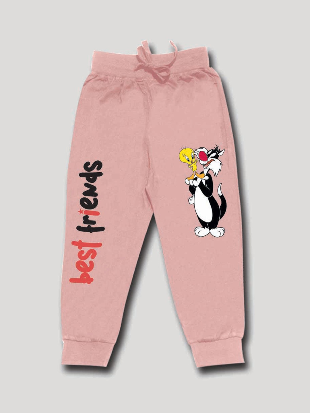 

Minute Mirth Boys Looney Tunes Printed Cotton Mid-Rise Joggers, Peach
