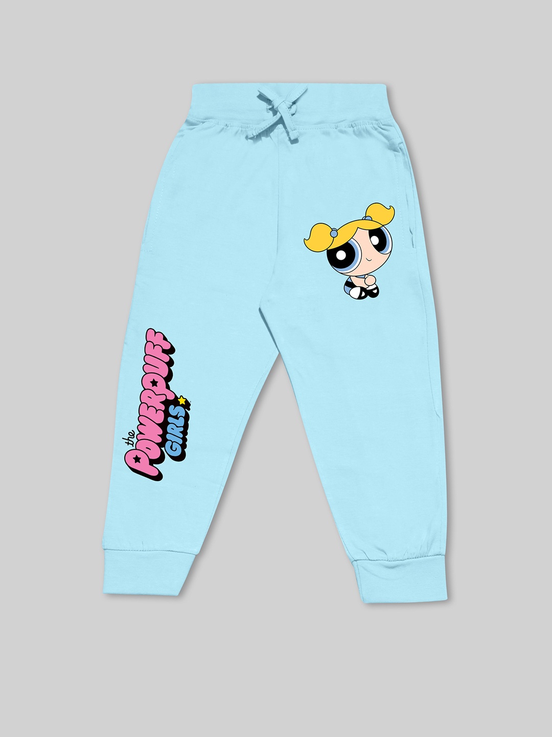 

Minute Mirth Girls Printed Cotton Joggers, Blue