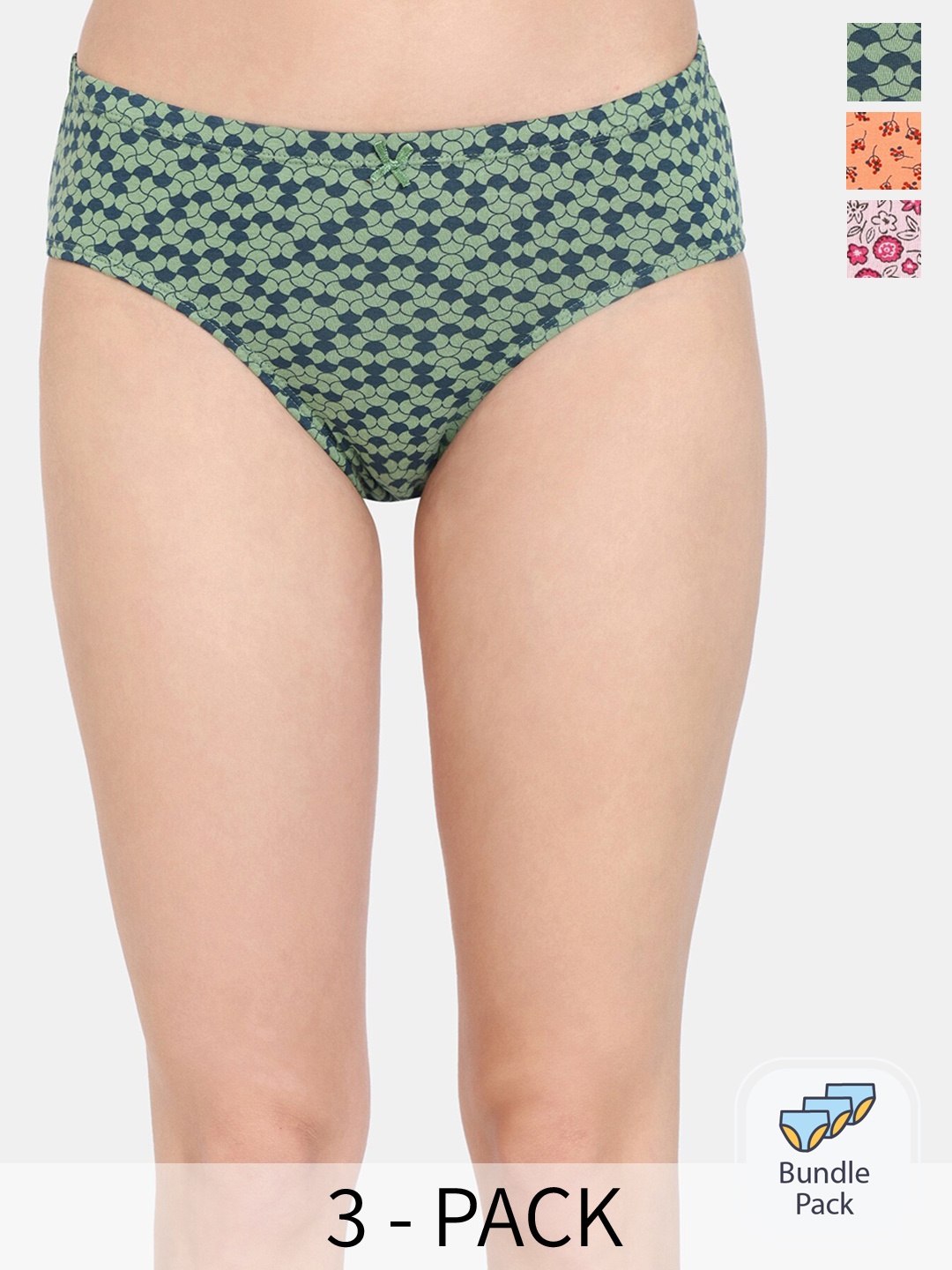 

Rosaline by Zivame Women Pack Of 3 Pure Cotton Seamless Hipster Briefs, Green