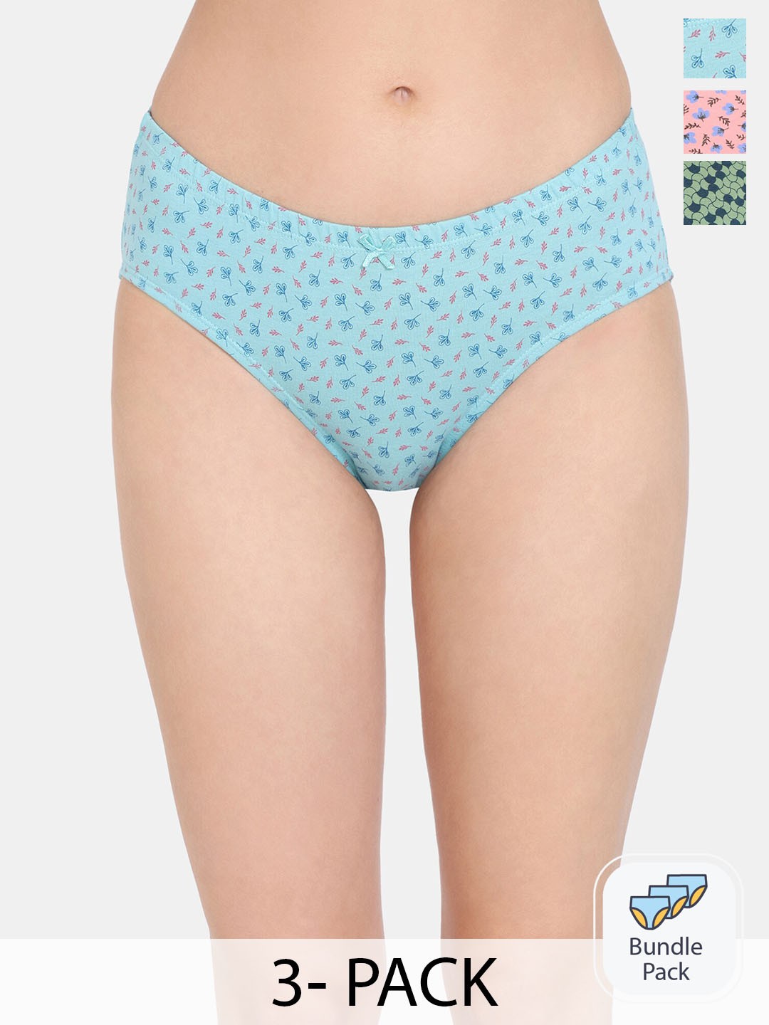 

Rosaline by Zivame Women Pack Of 3 Printed Pure Cotton Ribbed Briefs, Green