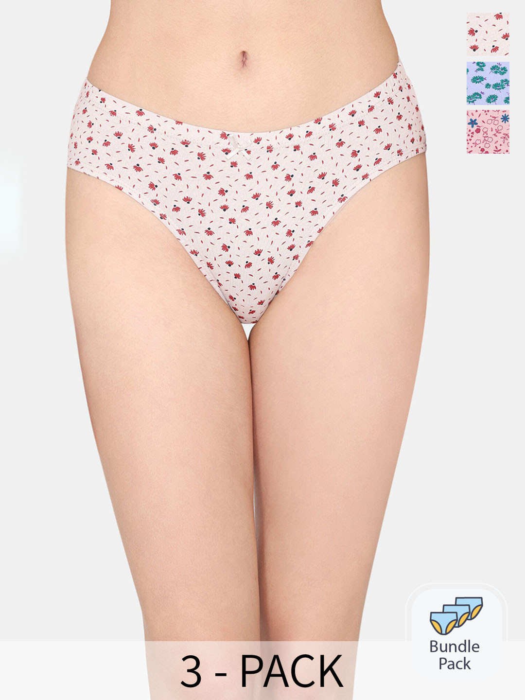 

Rosaline by Zivame Pack Of 3 Printed Pure Cotton Hipster Briefs, Pink