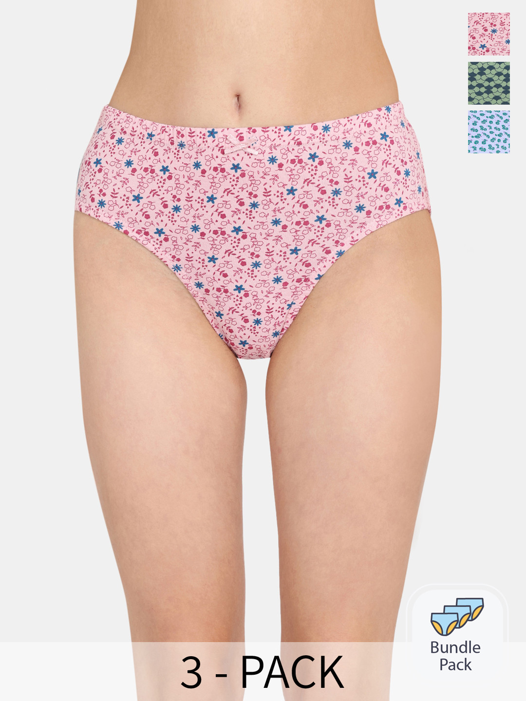 

Rosaline by Zivame Pack Of 3 Printed Pure Cotton Hipster Briefs, Green