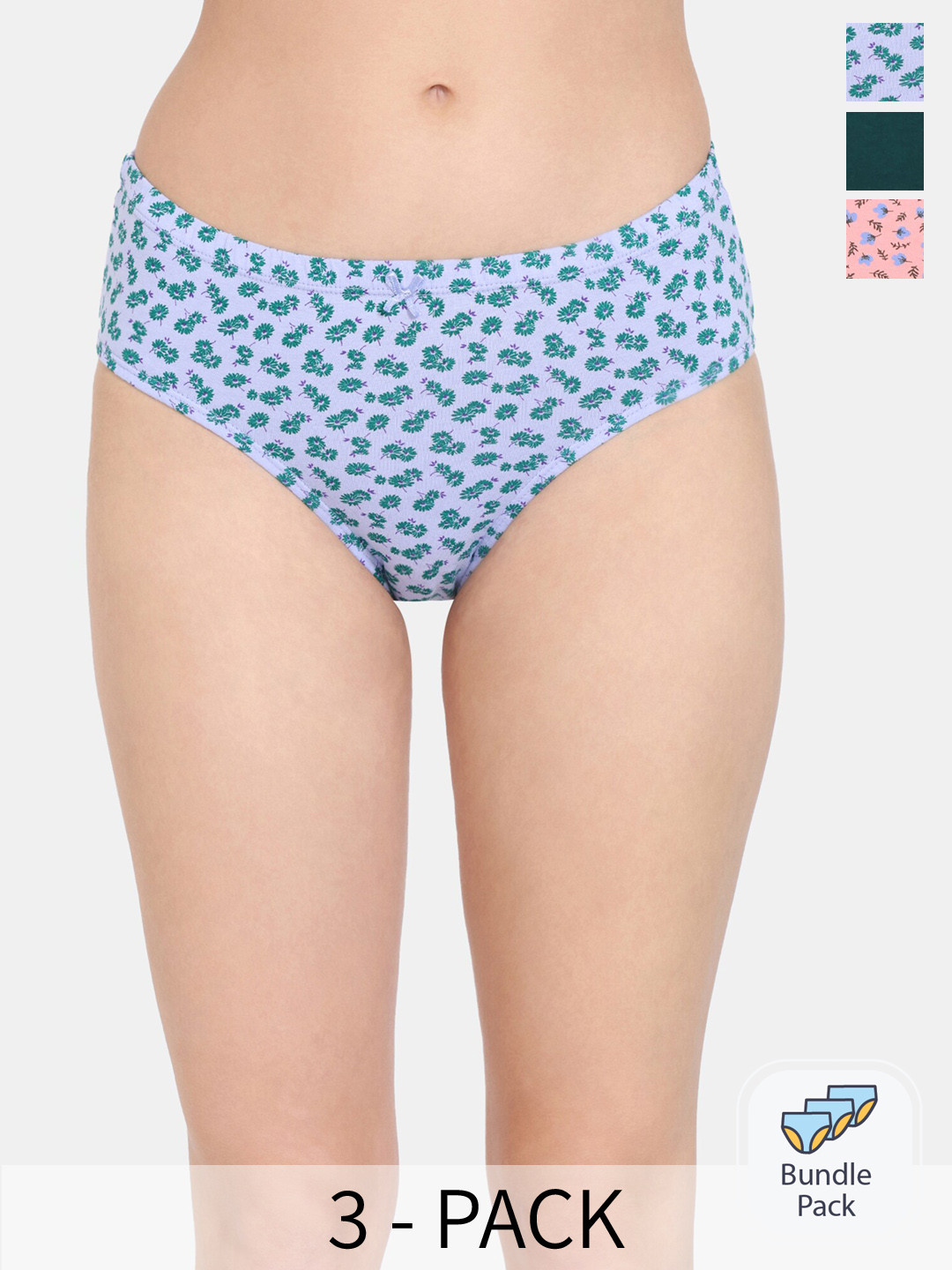 

Rosaline by Zivame Pack Of 3 Printed Anti Bacterial Pure Cotton Hipster Briefs, Blue