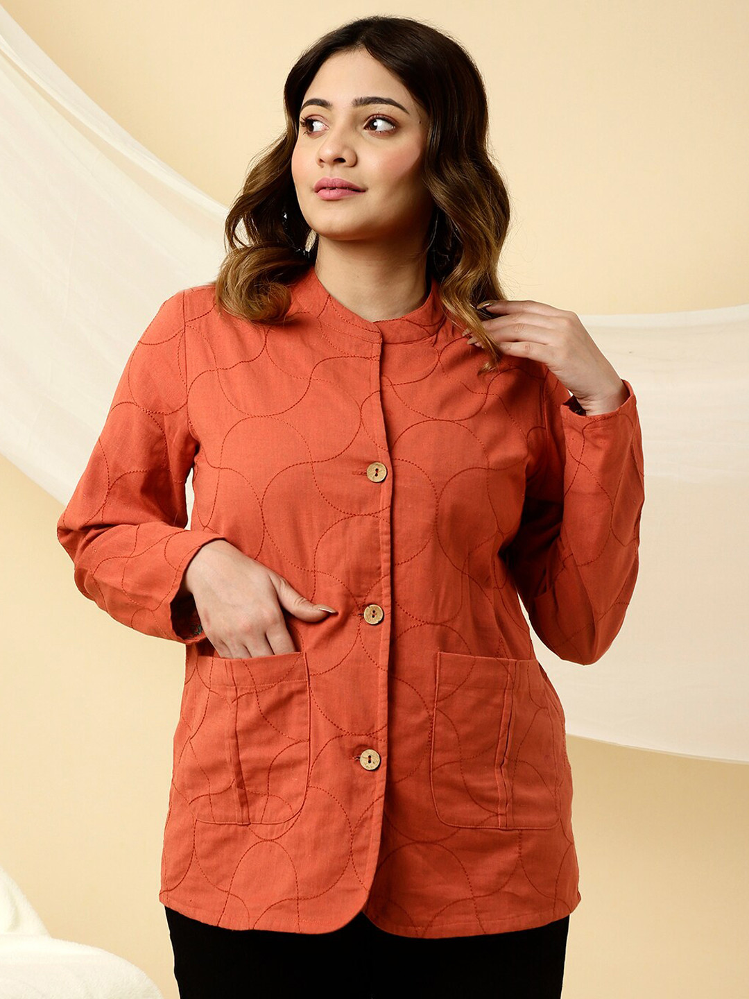 

Jaipur Kurti Abstract Embroidered Tailored Jacket, Rust