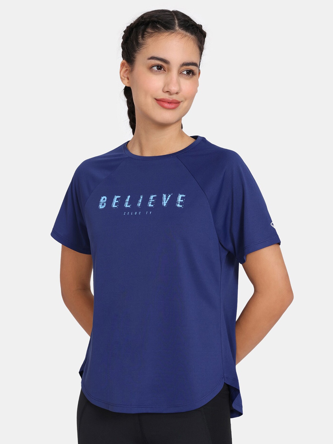 

Zelocity by Zivame Typography Printed Moisture-Wicking T-Shirt, Navy blue