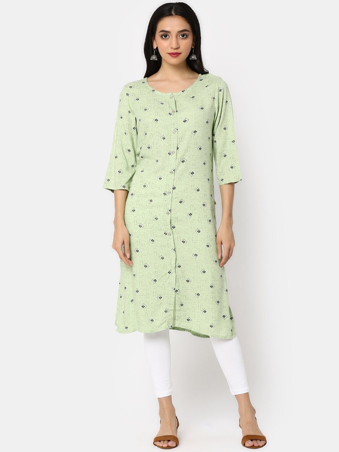 

V-Mart Geometric Printed Straight Kurta, Green