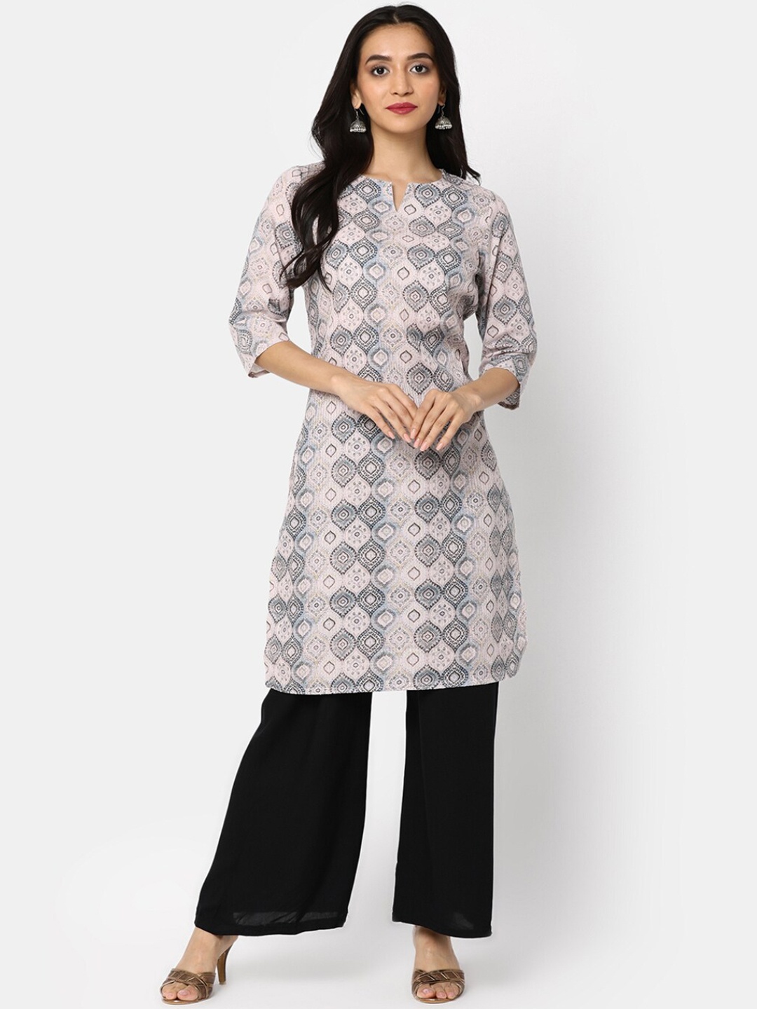 

V-Mart Ethnic Motifs Printed Cotton Straight Kurta, Beige