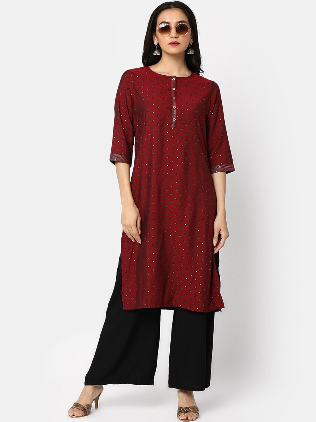 

V-Mart Floral Printed Cotton Straight Kurta, Red