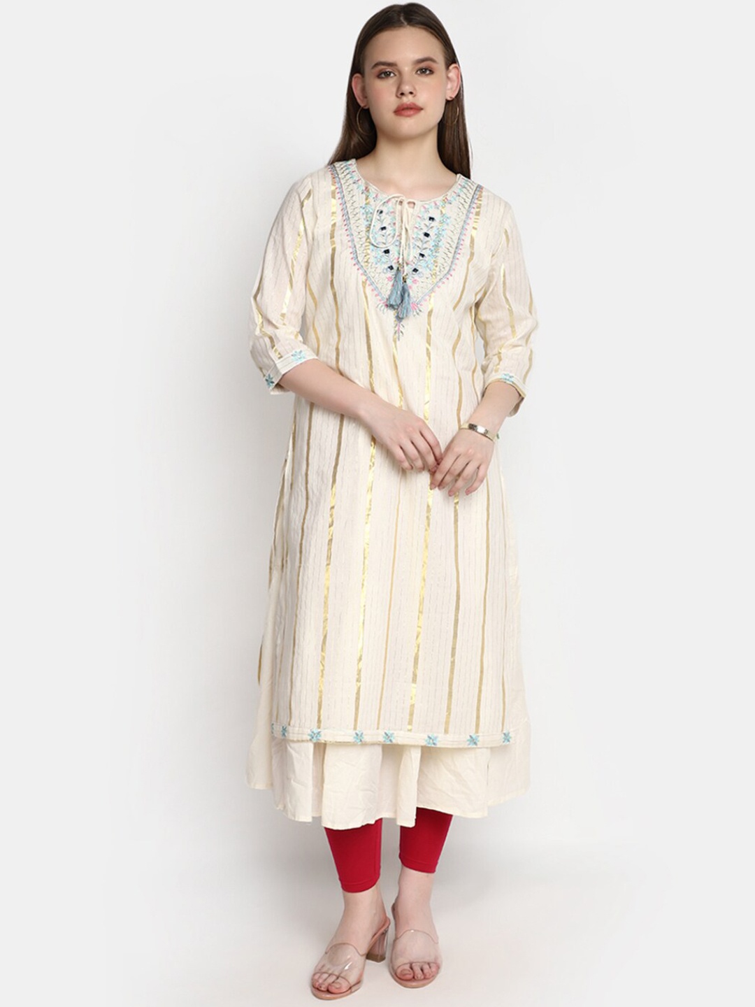 

V-Mart Floral Embroidered Anarkali Kurta, Off white