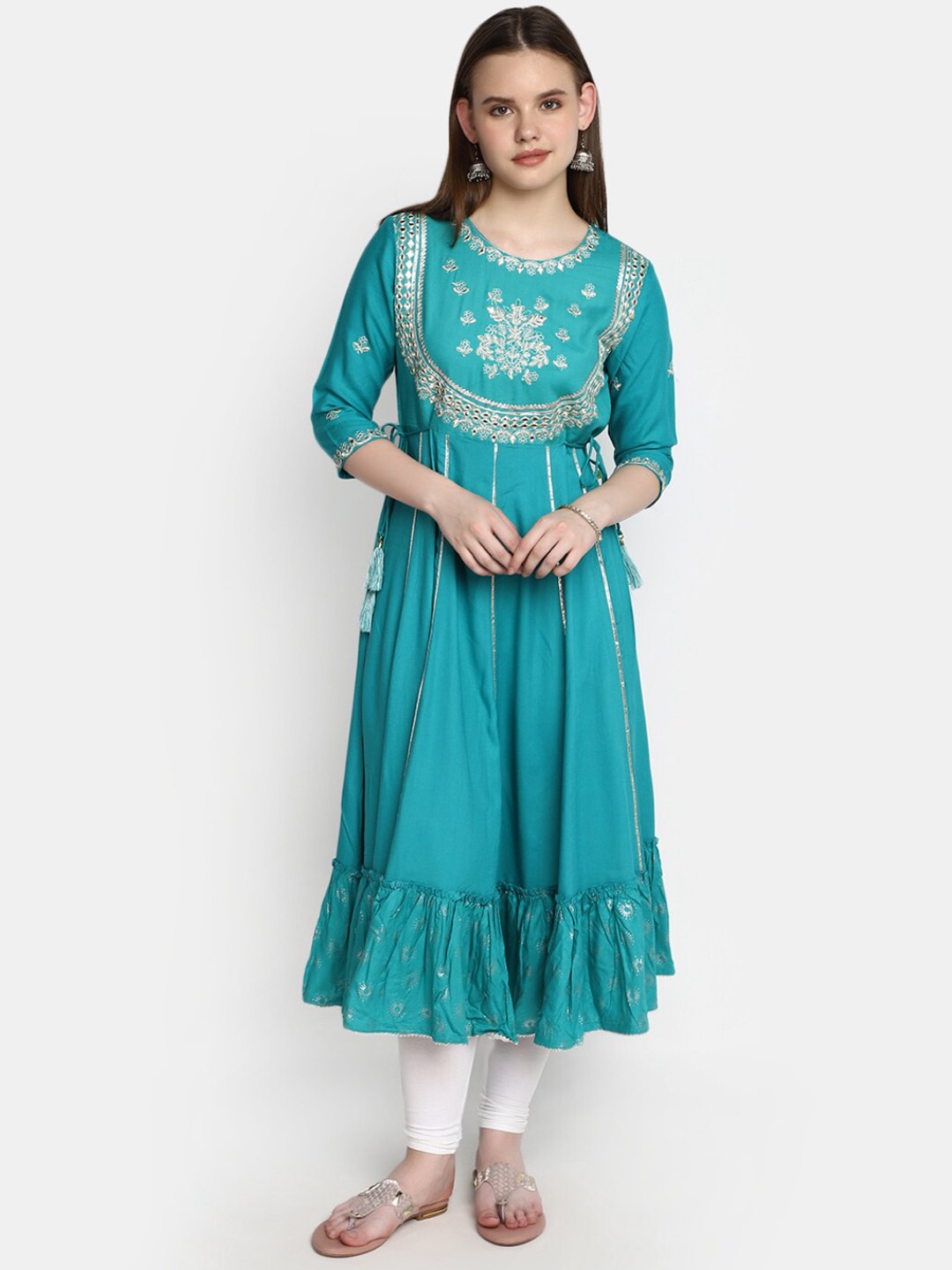 

V-Mart Ethnic Motifs Embroidered Anarkali Kurta, Turquoise blue