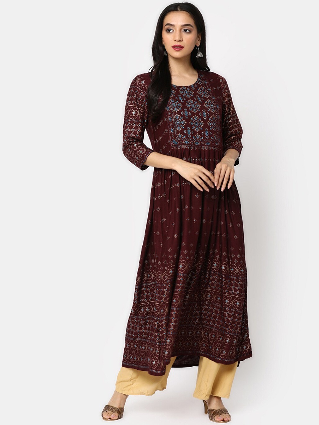 

V-Mart Ethnic Motifs Printed Anarkali Kurta, Maroon