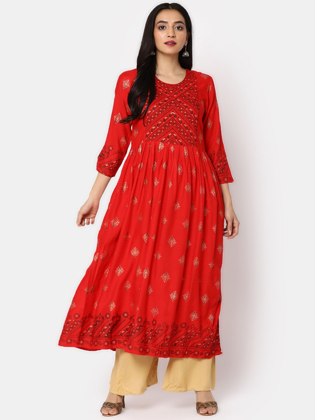

V-Mart Ethnic Motifs Printed Anarkali Kurta, Red