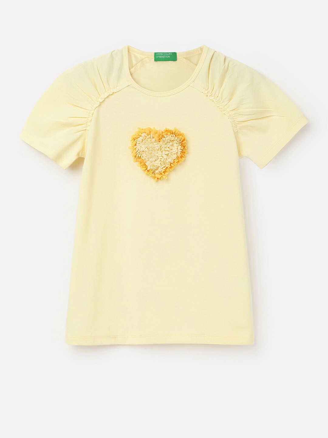 

United Colors of Benetton Girls Self Design Pure Cotton T-shirt, Cream