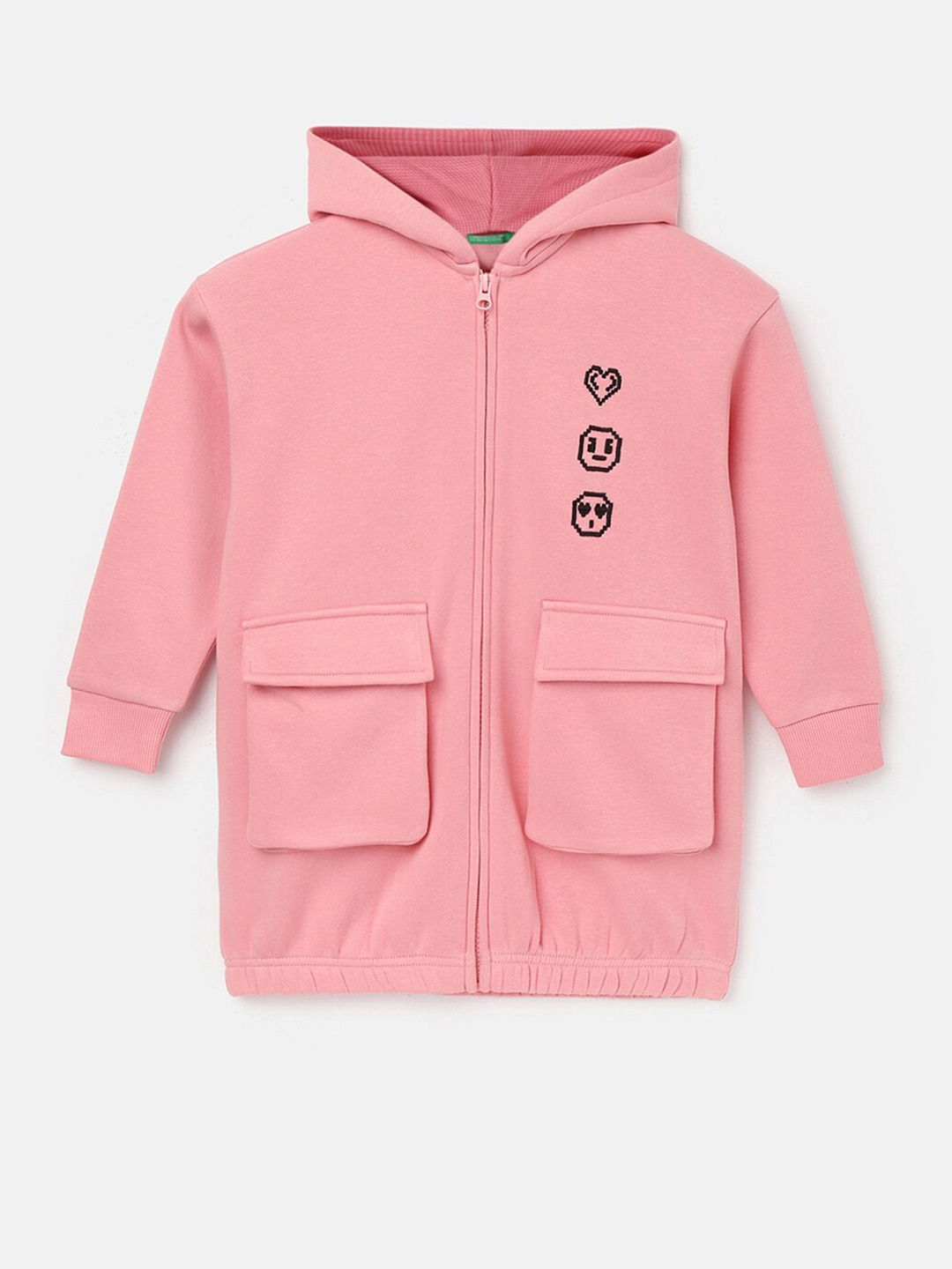 

United Colors of Benetton Girls Front-Open Hooded Sweatshirt, Pink