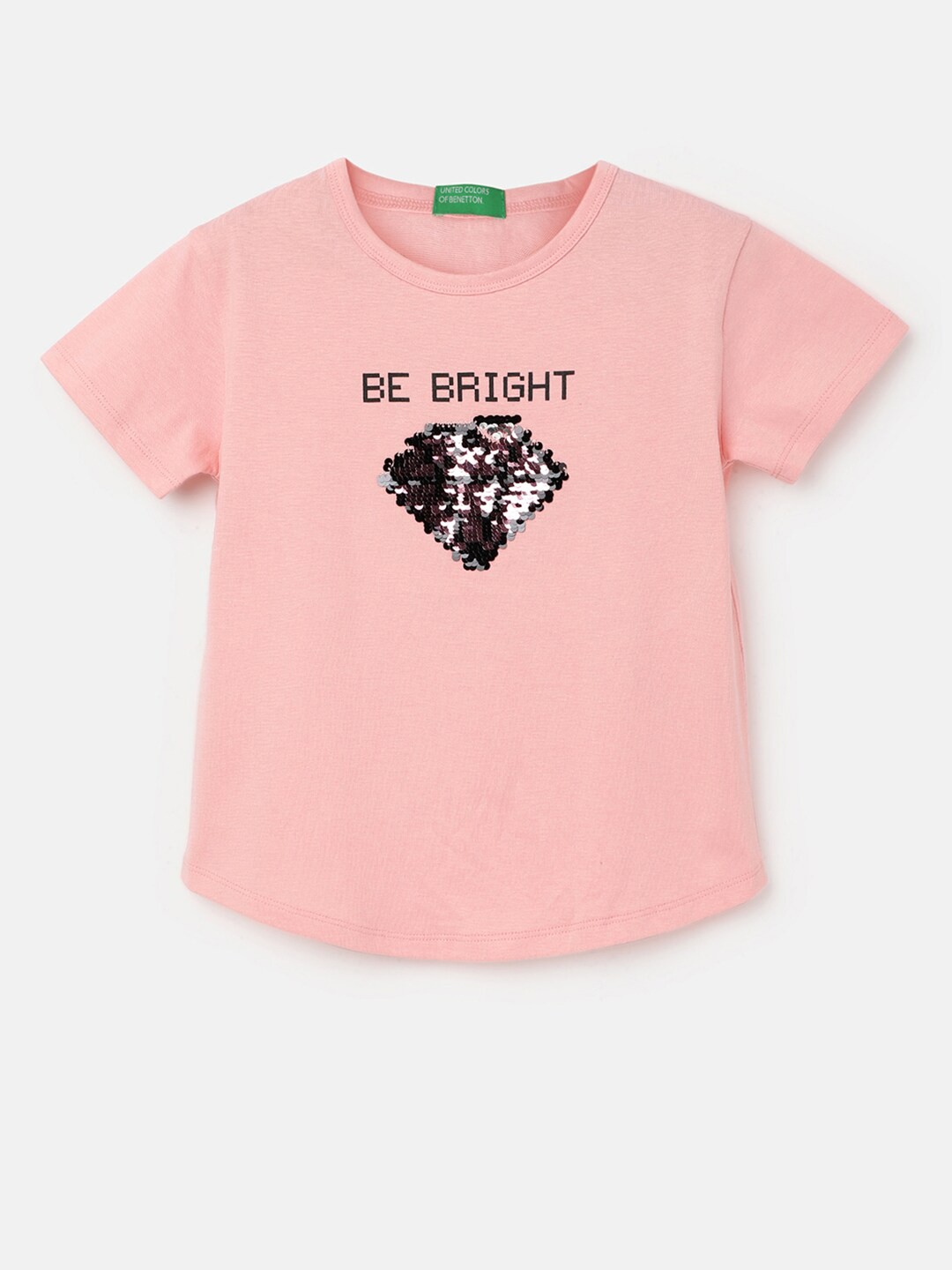 

United Colors of Benetton Girls Graphic Embellished Pure Cotton T-shirt, Pink