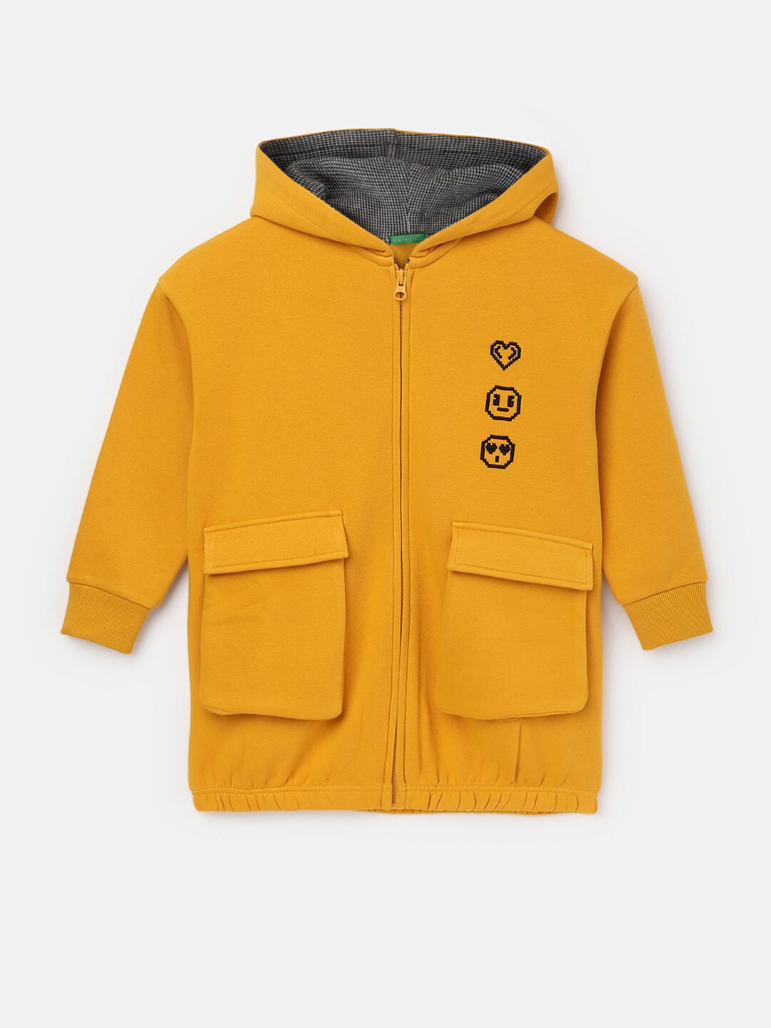 

United Colors of Benetton Girls Front-Open Hooded Sweatshirt, Yellow
