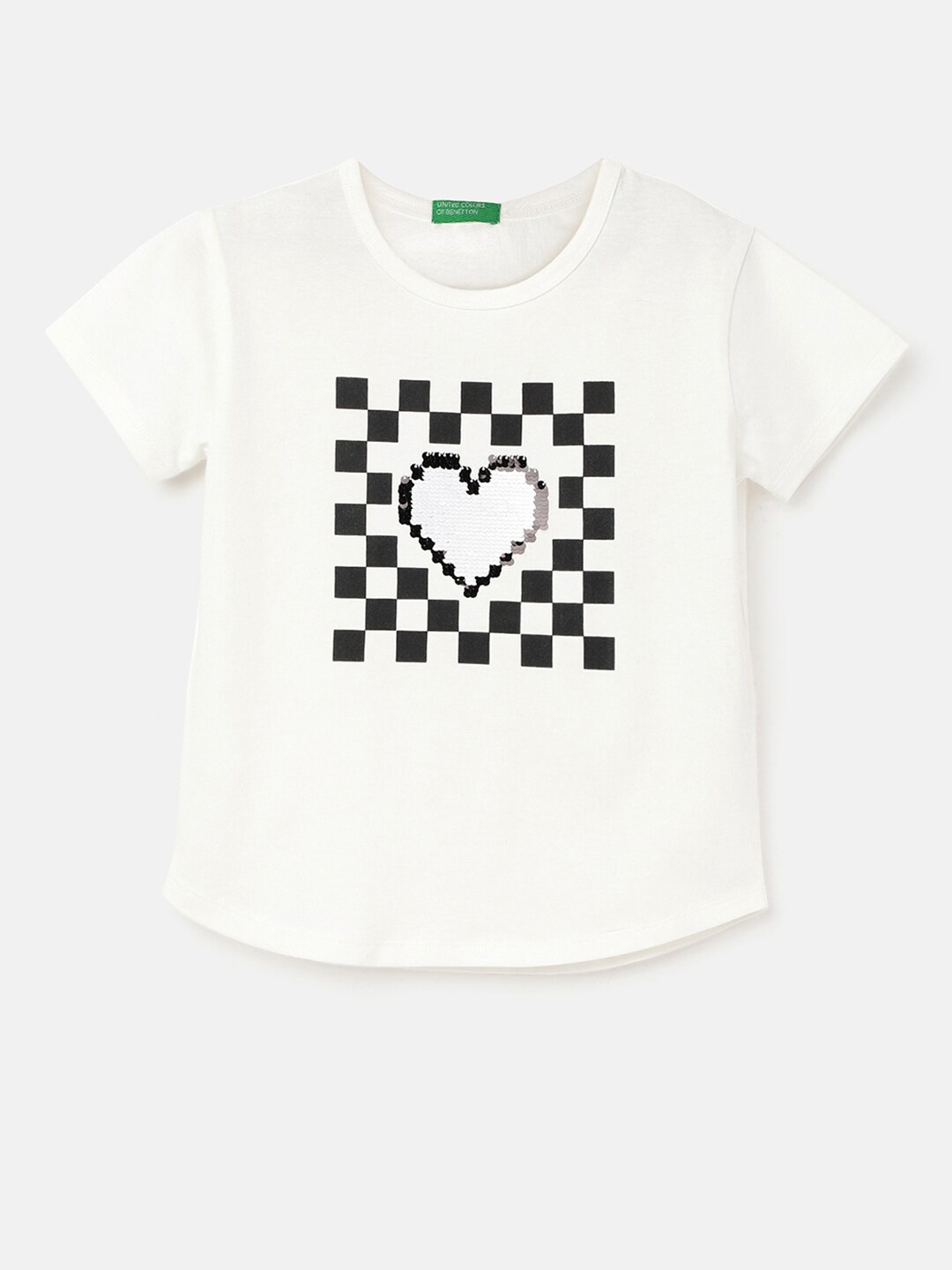 

United Colors of Benetton Girls Graphic Printed Pure Cotton T-shirt, White