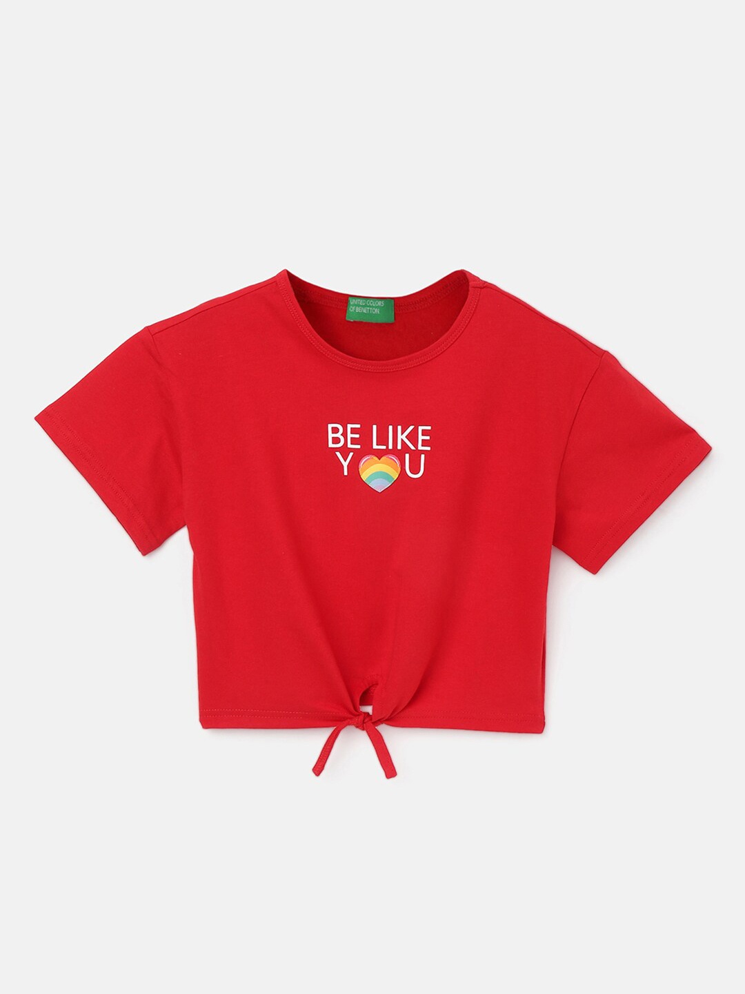 

United Colors of Benetton Girls Typography Printed Pure Cotton Top, Red