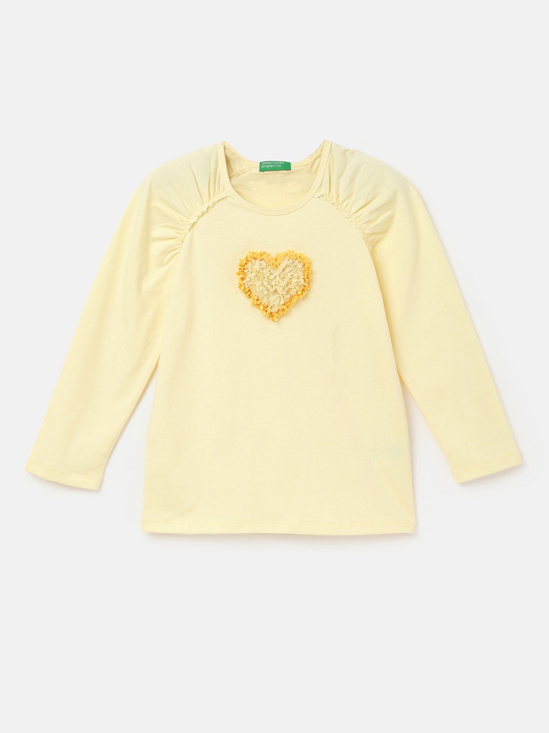

United Colors of Benetton Girls Raglan Sleeves Pure Cotton Embellished T-shirt, Cream