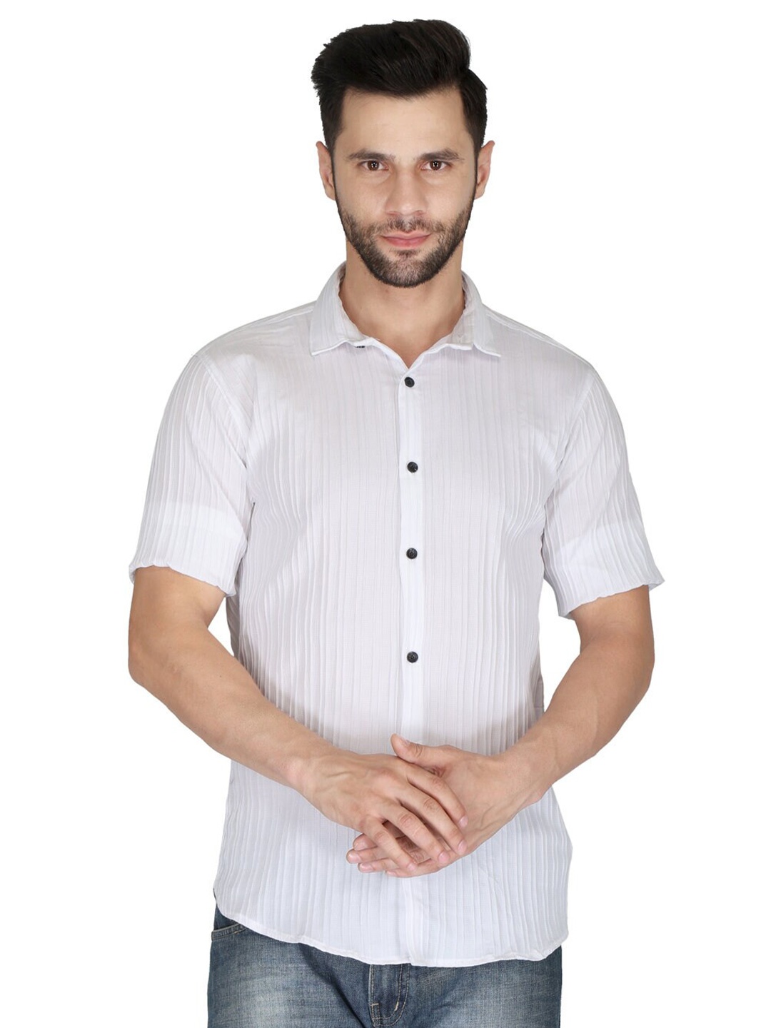 

VILLAIN Classic Striped Cotton Shirt, White