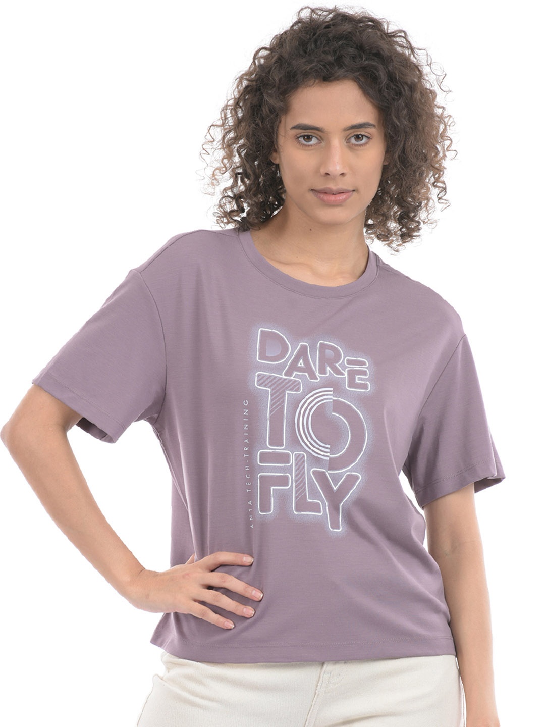 

Anta Typography Printed Cotton Relaxed Fit T-shirt, Purple