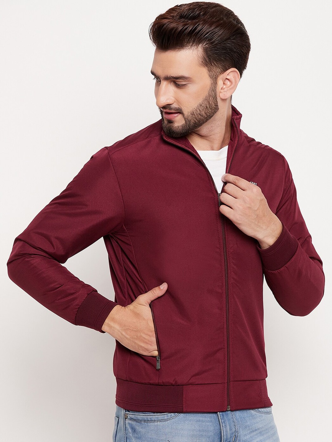 

Spirit Solid Lightweight Anti-Odour Bomber Jacket With Zip Detail, Maroon
