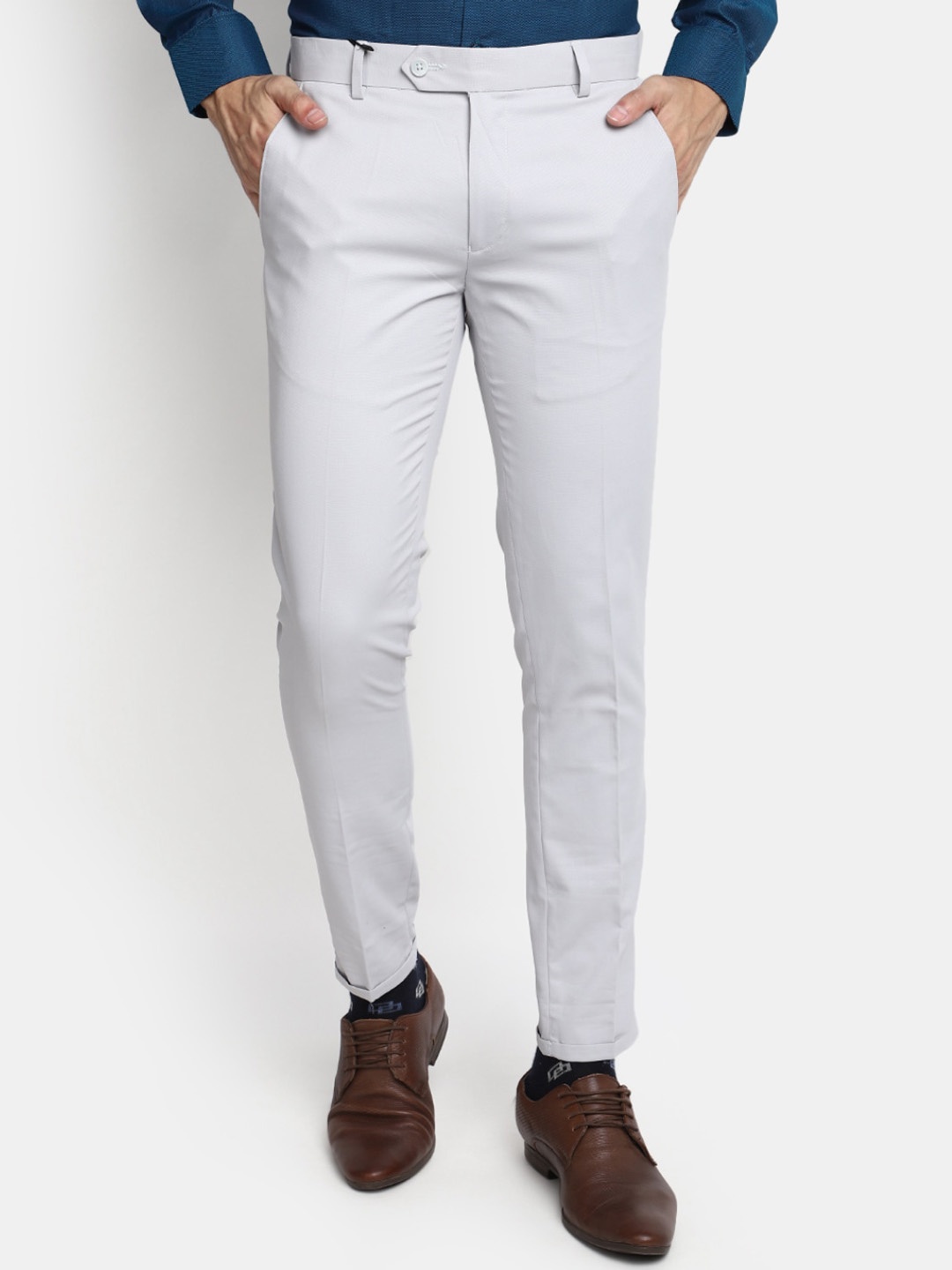 

J White by Vmart Men Mid-Rise Dobby Formal Cotton Chinos, Grey