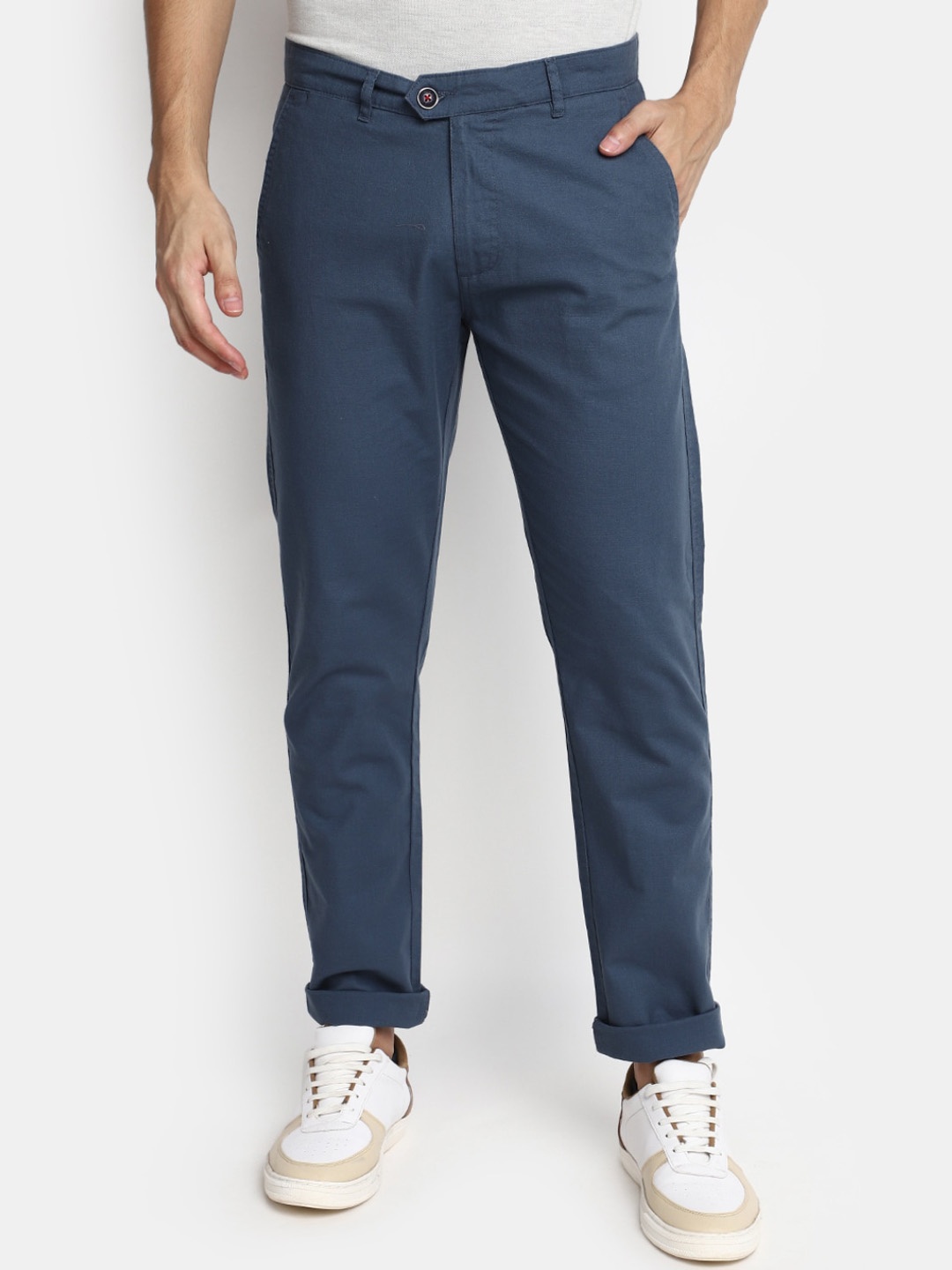 V-Mart Men Regular Fit Mid-Rise Cotton Casual Trousers, Blue