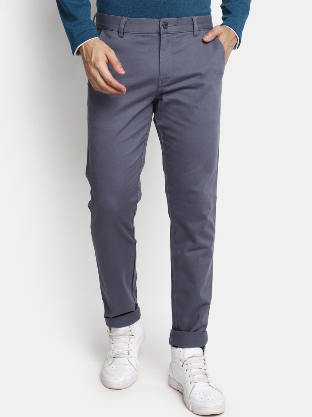 

V-Mart Men Slim Fit Mid-Rise Cotton Chinos Trousers, Grey
