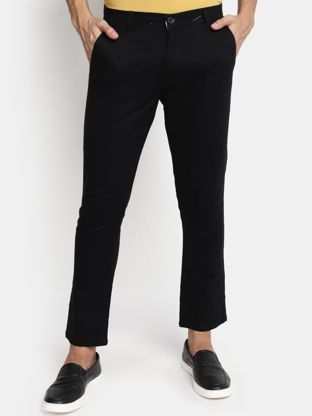V-Mart Men Regular Fit Mid-Rise Cotton Casual Trousers, Black
