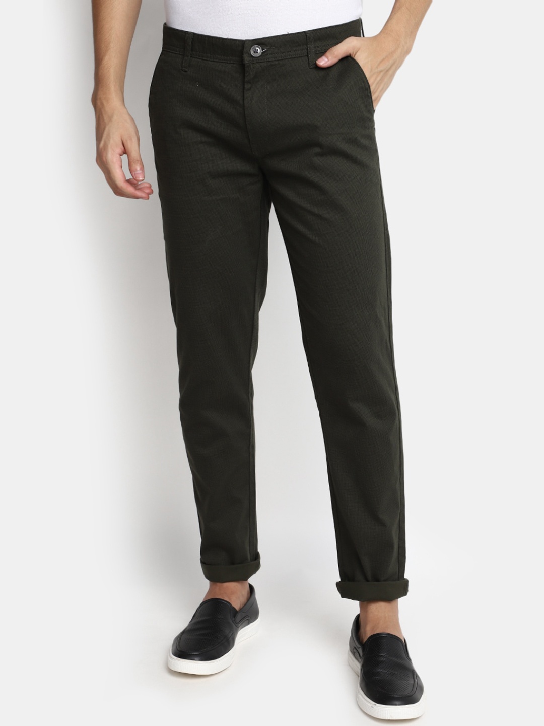 

V-Mart Men Checked Mid-Rise Cotton Regular Trousers, Green