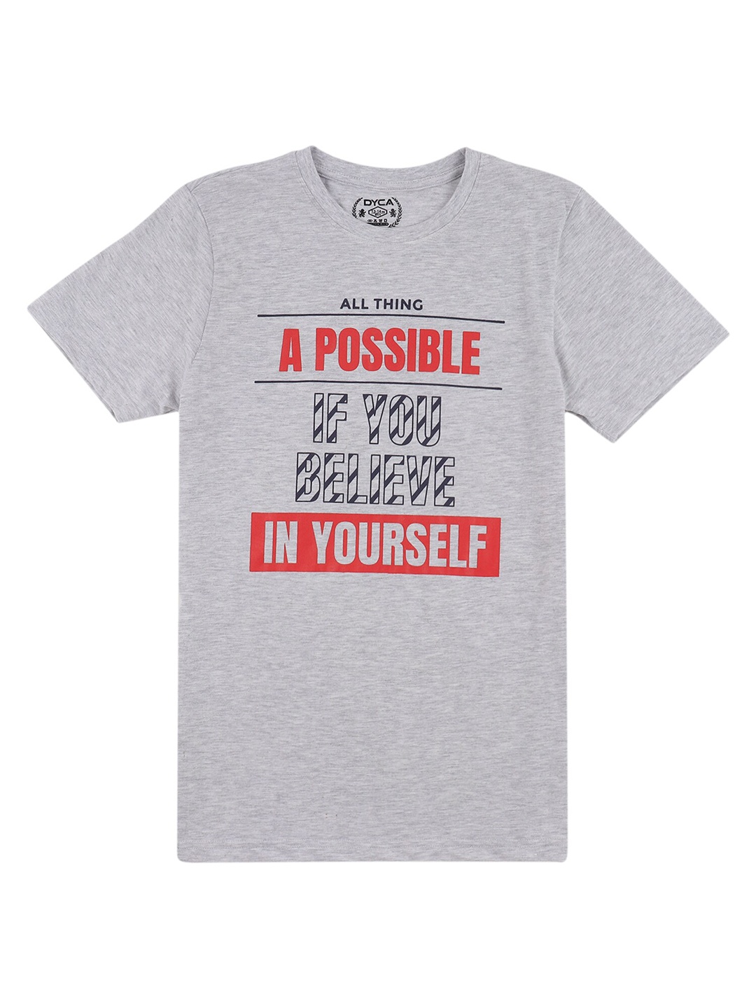 DYCA Boys Typography Printed Cotton T-shirt, Grey