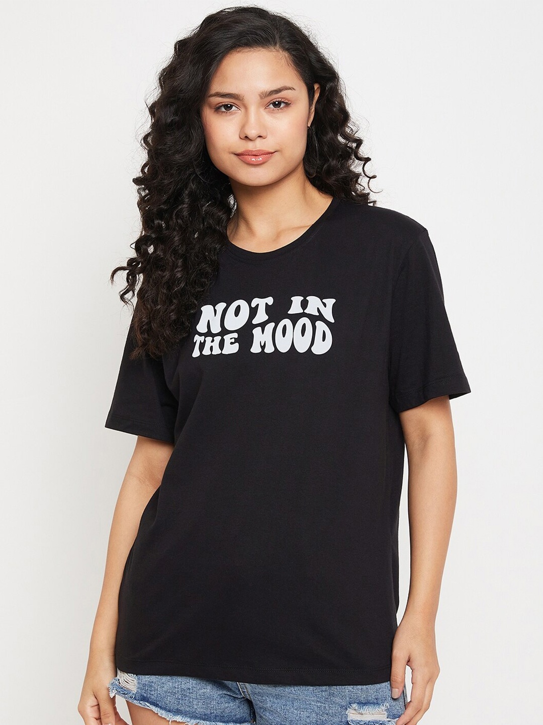 Wear Your Mind Typography Printed Pure Cotton Oversized T-shirt, Black