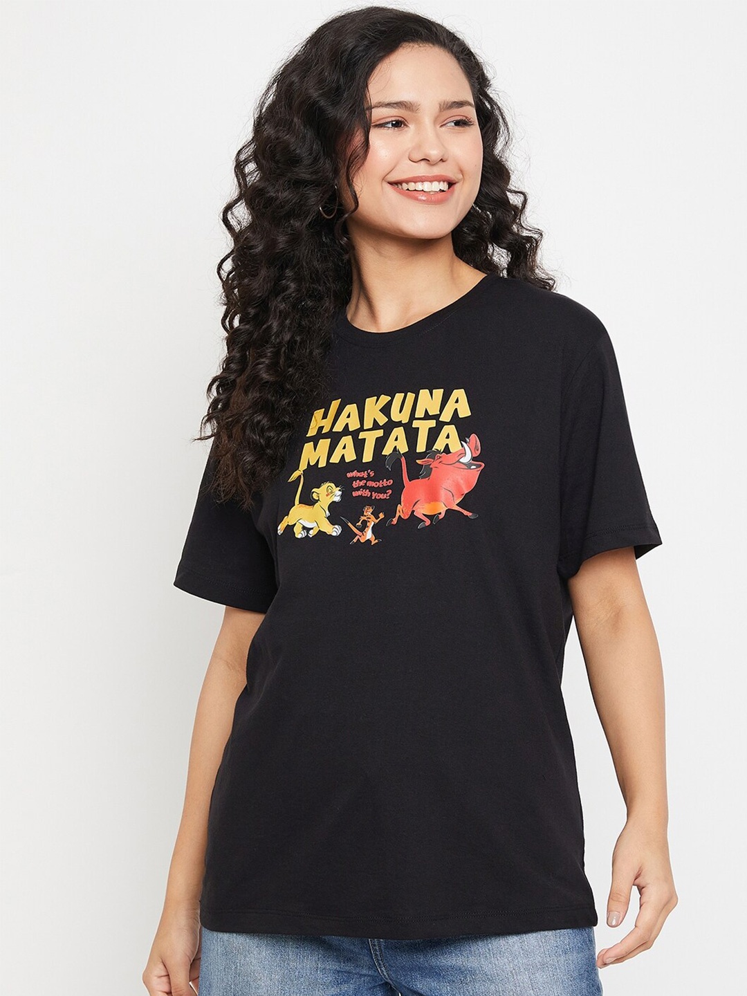 

Wear Your Mind Lion King Graphic Printed Oversized Fit Pure Cotton T-Shirt, Black