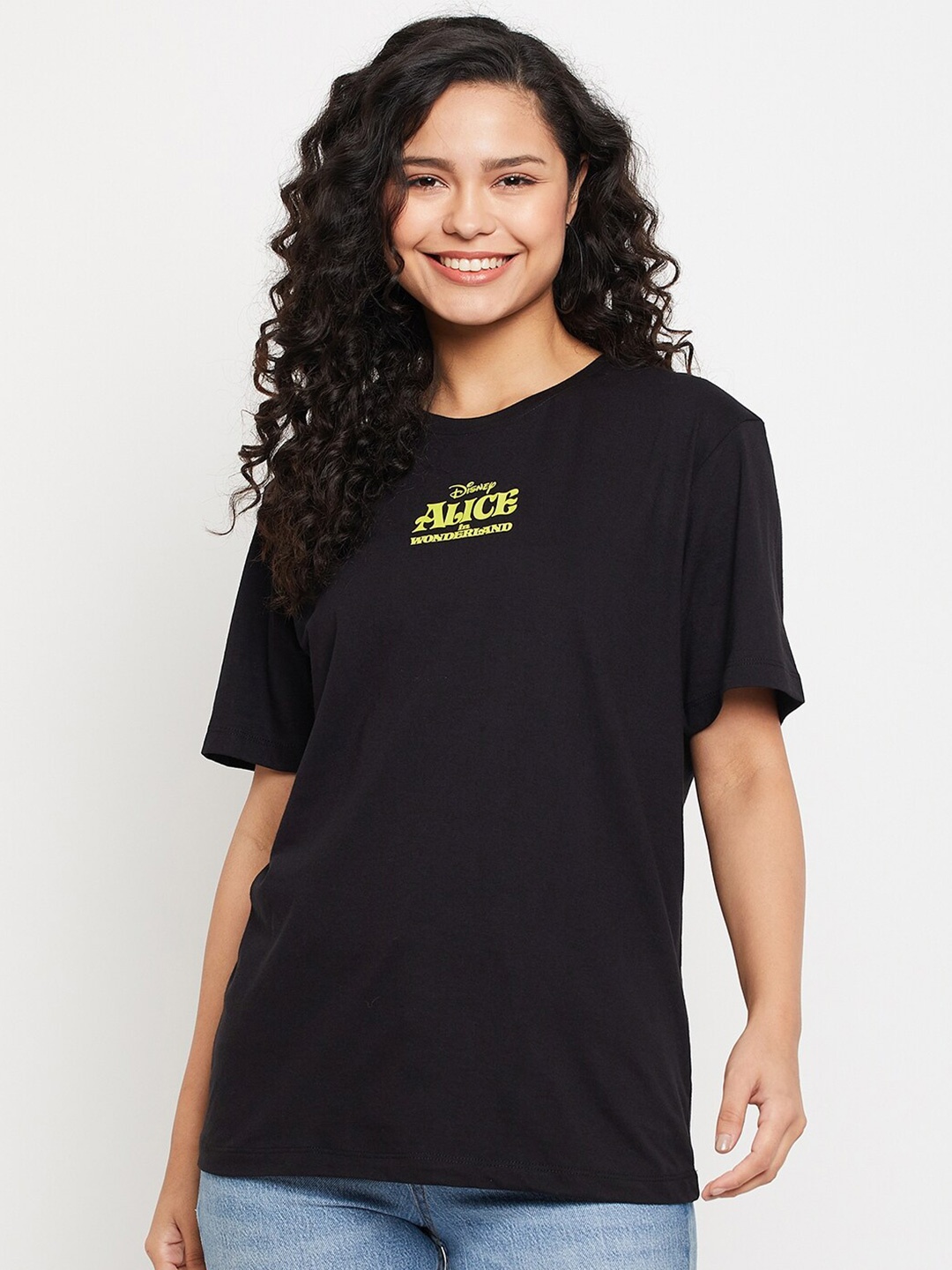 

Wear Your Mind Disney Princess Printed Pure Cotton Oversized Fit T-shirt, Black