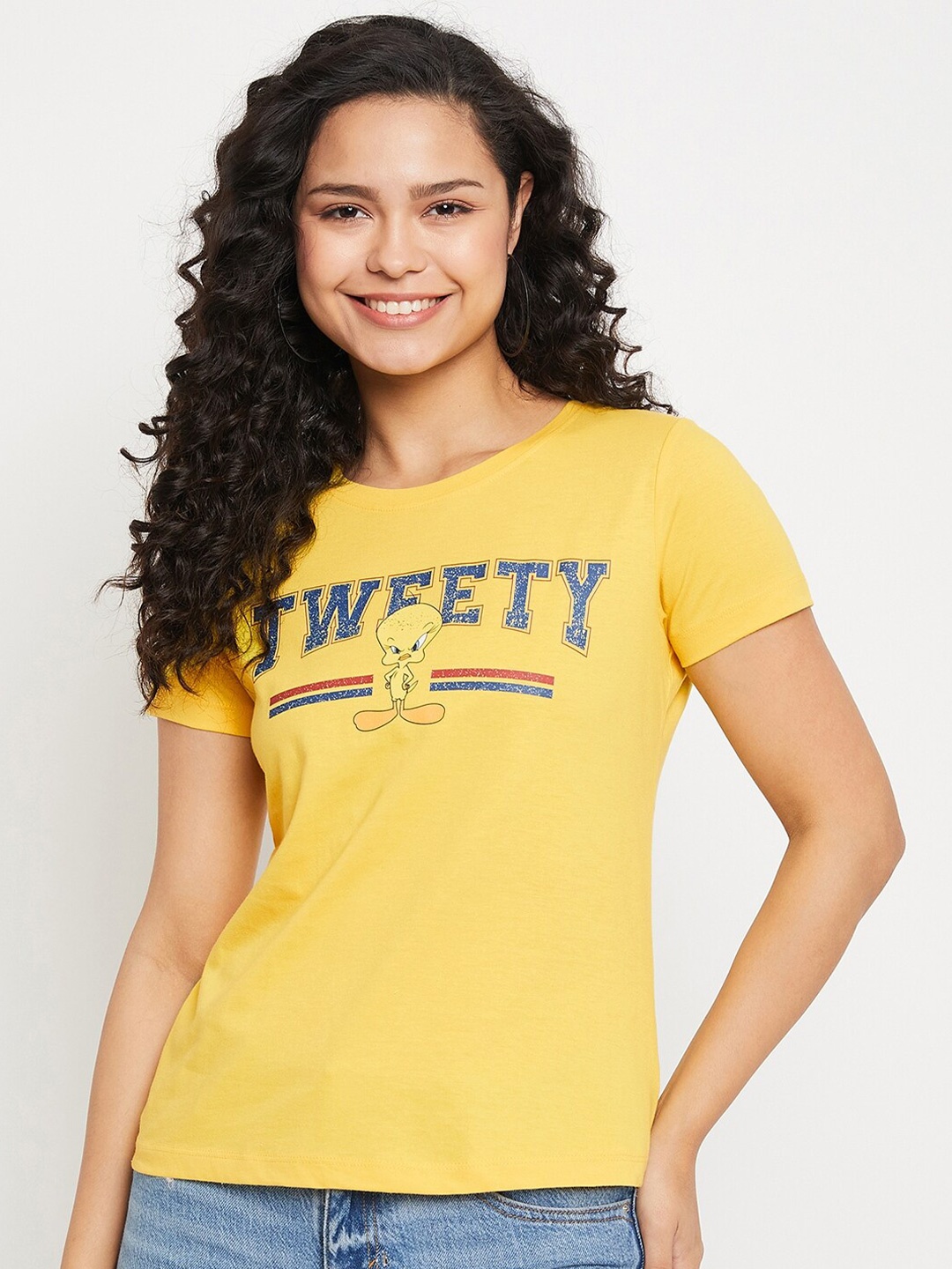 Wear Your Mind Tweety Typography Printed Pure Cotton T-shirt, Yellow