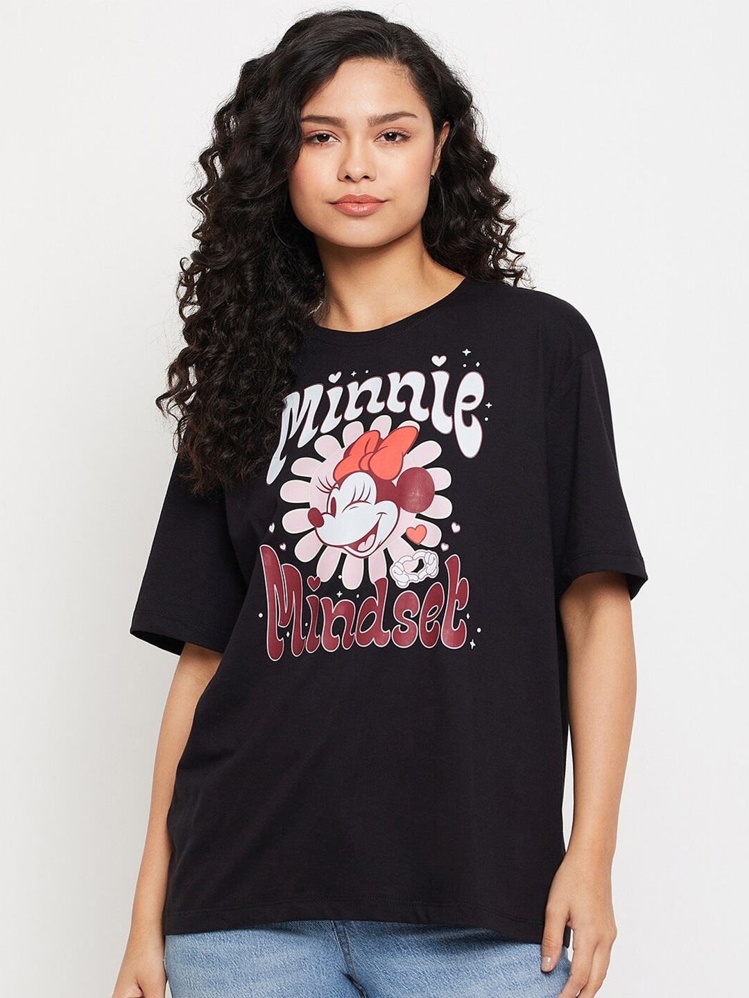 

Wear Your Mind Minnie Mouse Graphic Oversized Fit Pure Cotton T-Shirt, Black