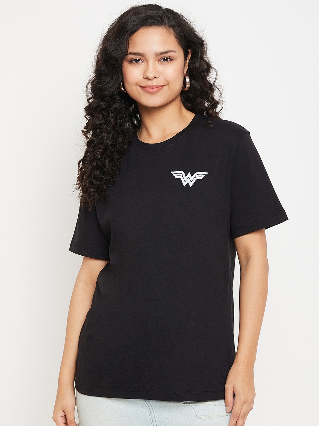 

Wear Your Mind Wonder Woman Printed Pure Cotton Oversized T-shirt, Black