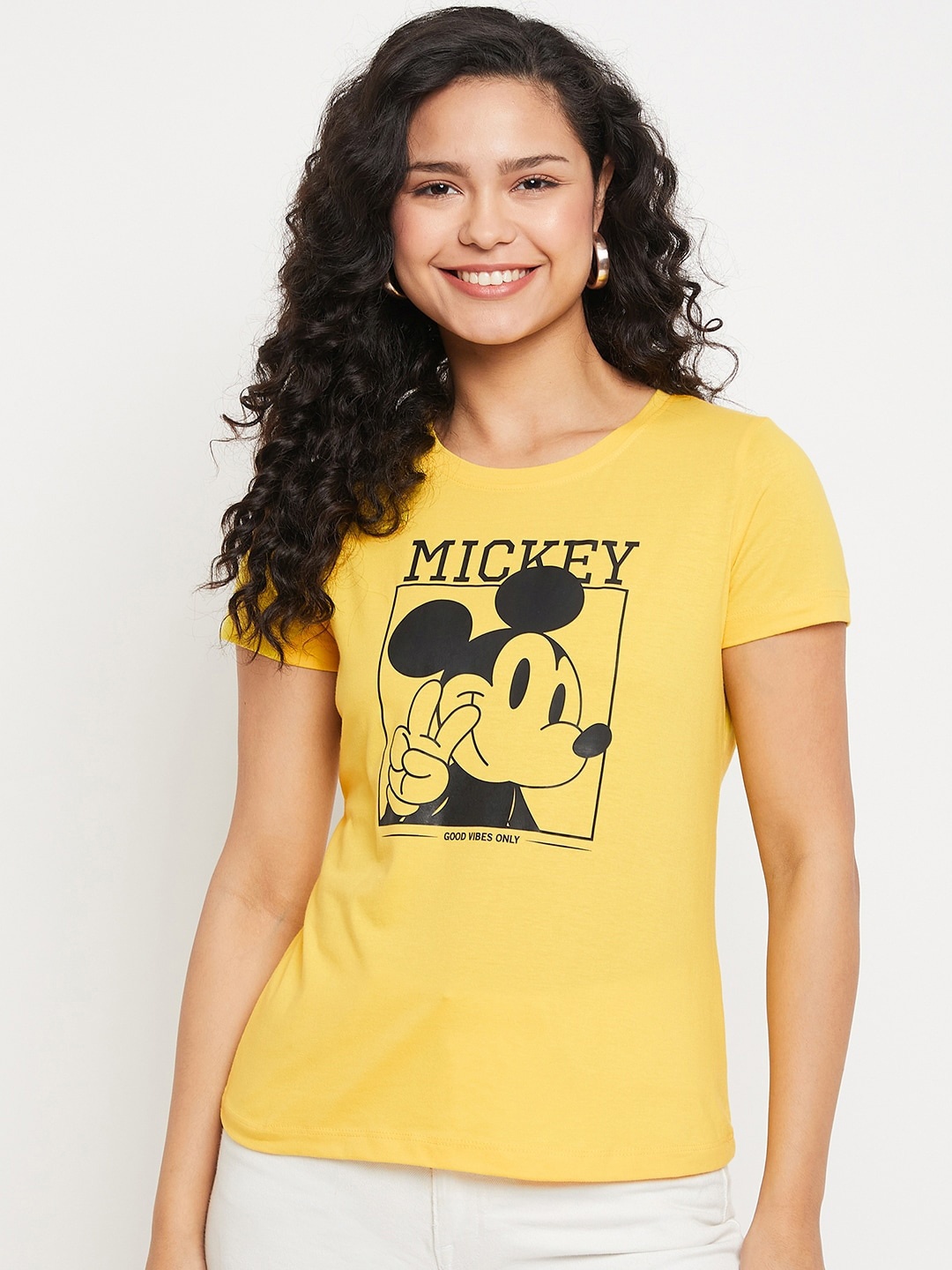 

Wear Your Mind Mickey Mouse Printed Pure Cotton T-shirt, Yellow