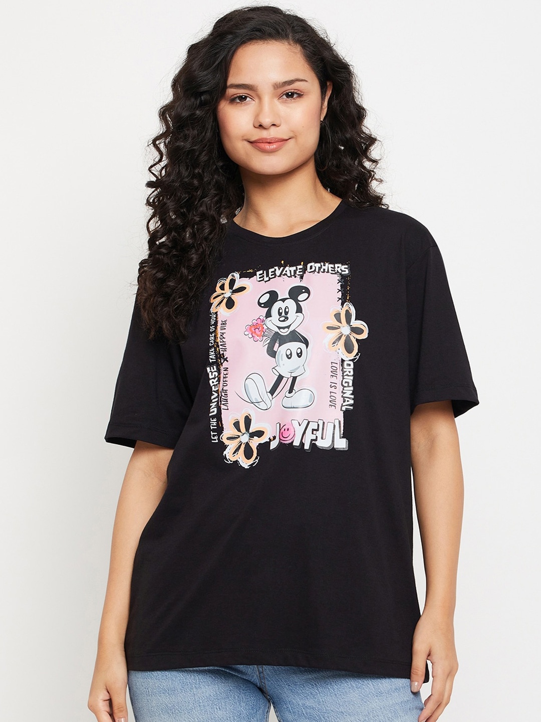 

Wear Your Mind Mickey Mouse Printed Pure Cotton Oversized T-shirt, Black