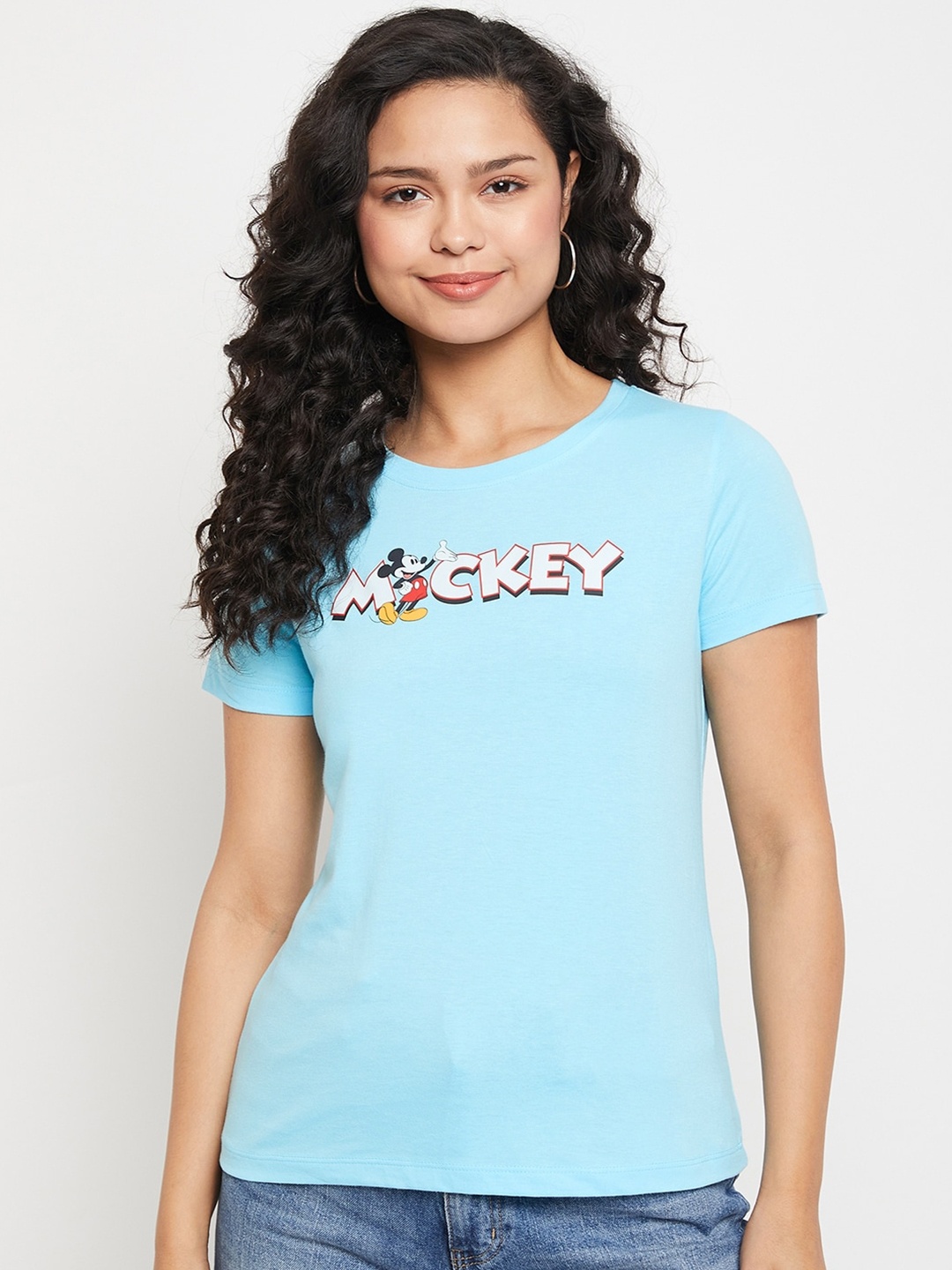 

Wear Your Mind Mickey Mouse Typography Printed Pure Cotton T-Shirt, Blue