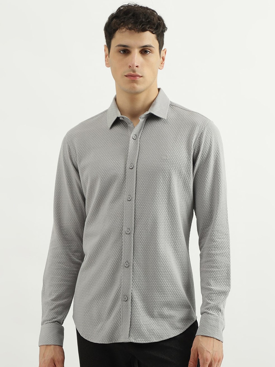 

United Colors of Benetton Slim Fit Micro Ditsy Printed Casual Shirt, Grey