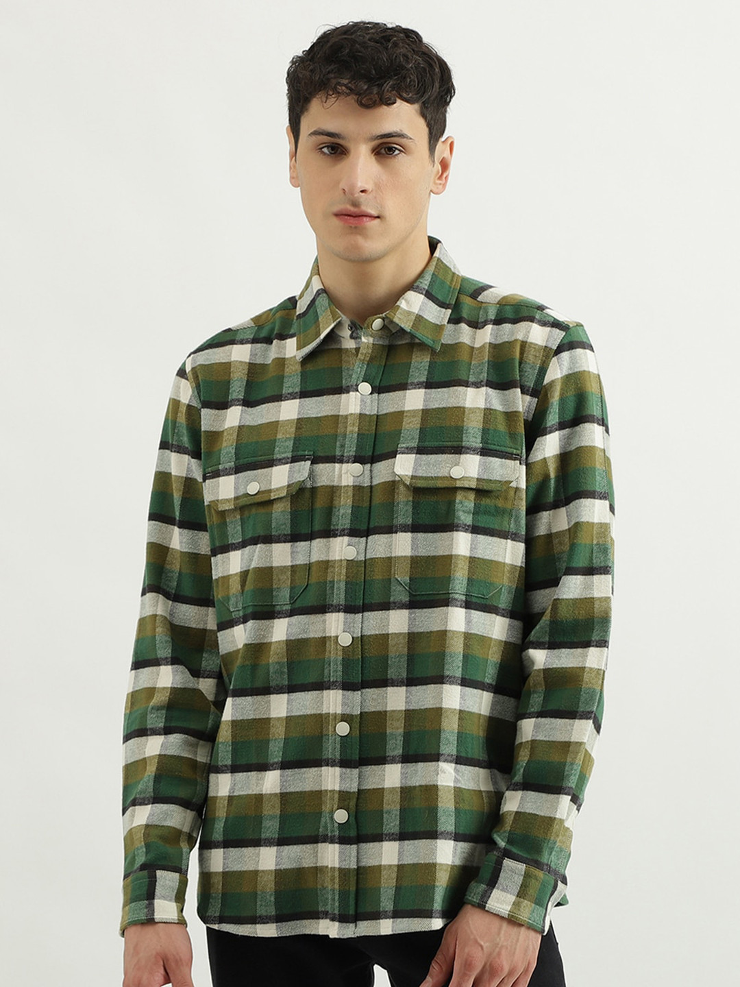 

United Colors of Benetton Checked Pure Cotton Casual Shirt, Green