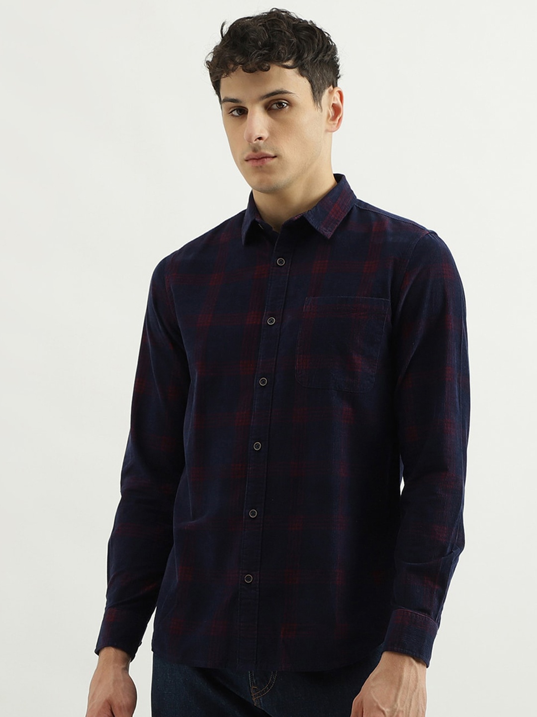 

United Colors of Benetton Checked Pure Cotton Casual Shirt, Navy blue
