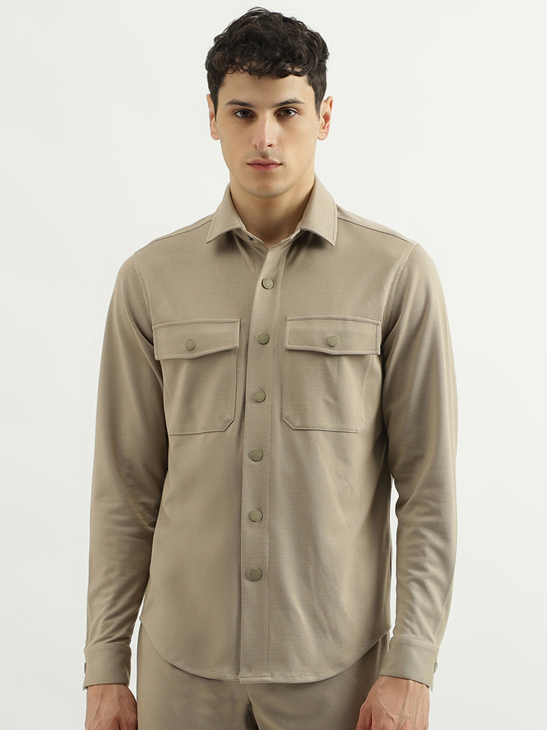 

United Colors of Benetton Opaque Casual Shirt, Beige