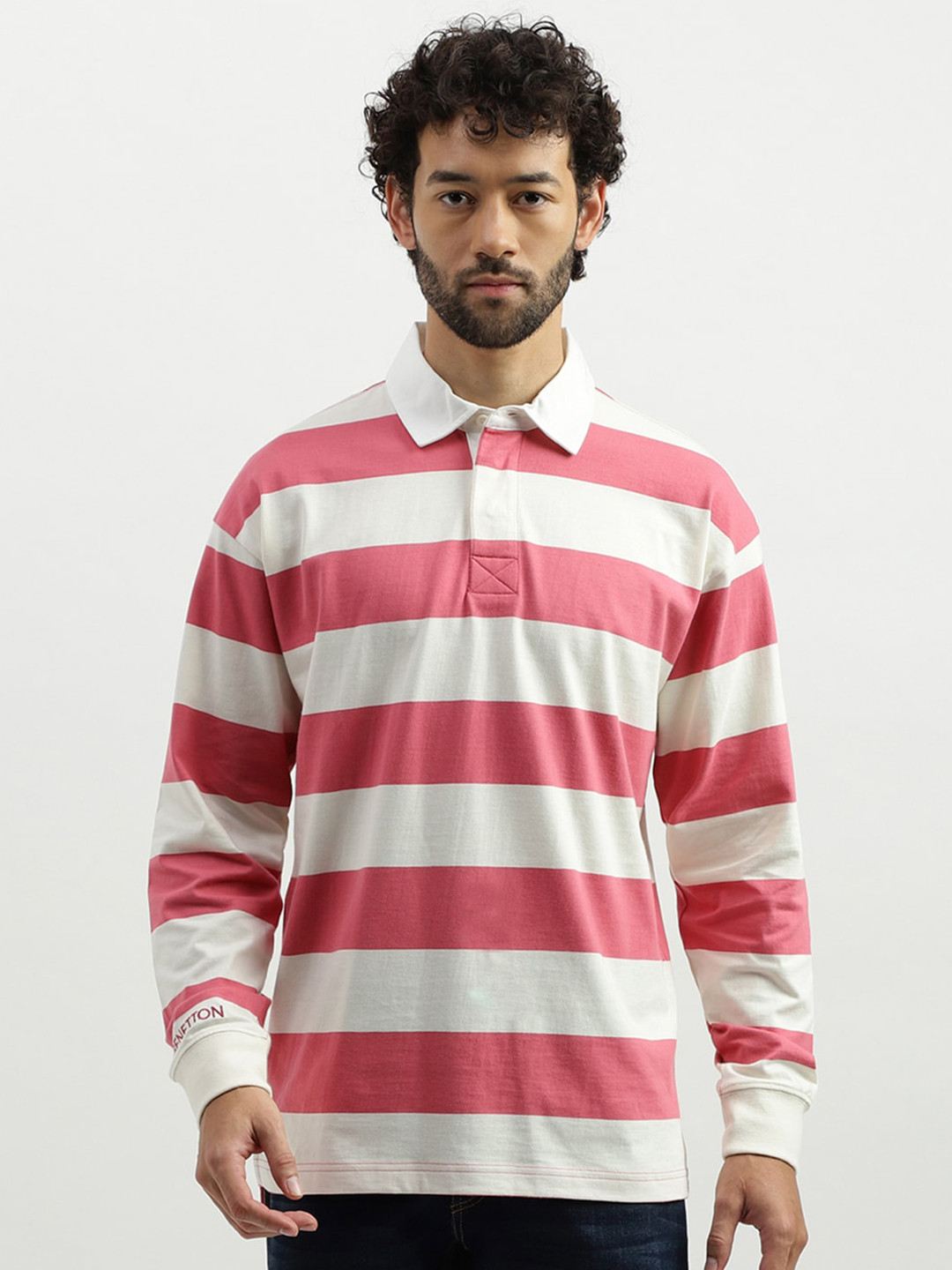 

United Colors of Benetton Striped Polo Collar Pure Cotton T-shirt, White